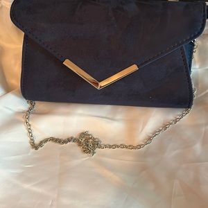 Milisente Navy Blue Suede Evening Bag Chsin Strap